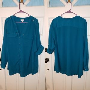 Charter Club Button Down Blouse with Shoulder Button Detail